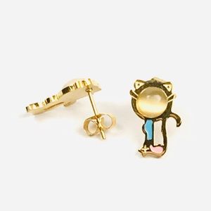 Kitty Cat Stud Earrings Stainless Steel Gold Tone